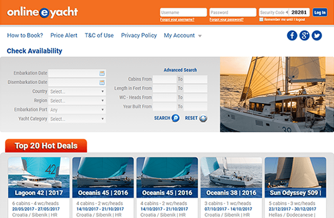 Yachts booking application connected to Nausys